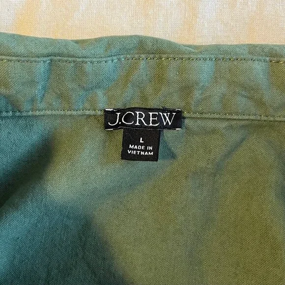 J Crew Popover Shirt in Cotton-Linen Blend Army Green | Size Large - Picture 7 of 8